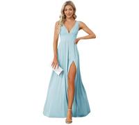 Ever-Pretty Vestido de Fiesta Largo para Mujer Escote en V sin Respaldo A-línea Elástico Abertura Elegantes Cielo Azul 40