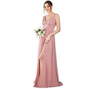 Ever-Pretty Vestido de Fiesta Largo para Mujer sin Respaldo Cola Larga Elástico Corte Imperio Escote V Profundo Elegantes Rosa Polvorienta 44