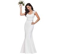 Ever-Pretty Vestido de Fiesta Sirena Largo para Mujer Escote Corazón Mangas Casquillo con Encaje Bohemia Blanco 40