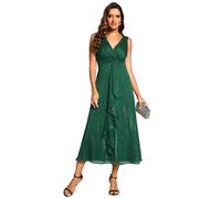 Ever-Pretty Vestido de Invitada Boda Mujer Sin Mangas Cuello en V Dobladillo con Volantes Verde Oscuro 48