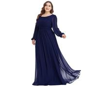 Ever-Pretty Vestido de Noche Escote Redondo A-línea Corte Imperio Chiffón Mangas Abullonadas Largo para Mujer Formal Azul Marino 36