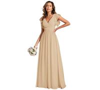 Ever-Pretty Vestido de Noche Largo Elegante para Boda Cuello en V A-Line Ball Gowns Mujeres Halter Champán 42