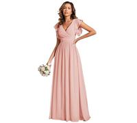 Ever-Pretty Vestido de Noche Largo Elegante para Boda Cuello en V A-Line Ball Gowns Mujeres Halter Rosado 38