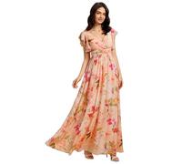 Ever-Pretty Vestido de Noche Largo Elegante para Boda Cuello en V A-Line Ball Gowns Mujeres Halter Rosa 36