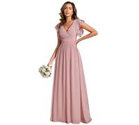 Ever-Pretty Vestido de Noche Largo Elegante para Boda Cuello en V A-Line Ball Gowns Mujeres Halter Vestidos de Novia de Gasa Rosa Polvo 38