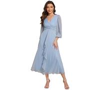 Ever-Pretty Vestido de Noche Largo para Mujer Cuello en V Mangas de Linterna Cintura Imperio Volantes Vestido de Invitados de Boda Cielo Azul 38