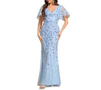 Ever-Pretty Vestido de Noche Sirena Mujer Lentejuelas Manga Corta Hojas Espléndidas Cielo Azul 46