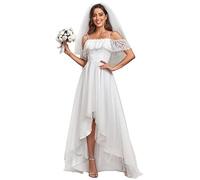 Ever-Pretty Vestido de Novia Alto Bajo Largo para Mujer A-línea Encaje Corte Imperio Bohemia Elegantes Blanco 36