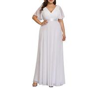 Ever-Pretty Vestido de Novia Largo para Mujer A-línea Escote en V Manga Corta Corte Imperio Gasa Blanco 44
