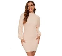 Ever-Pretty Vestido de Punto Largo Corte Imperio Mangas Abullonadas Sirena Elástico para Mujer Elegantes Beige XL