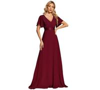 Ever-Pretty Vestido Navidad Niña A-línea Vestido de Fiesta Cuello en V Manga Corta Gasa Corte Imperio para Mujer Borgoña 56