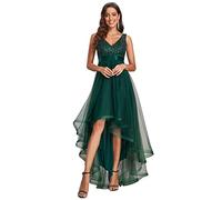 Ever-Pretty Vestidos de Cóctel Largo para Mujer Alto Bajo Corte Imperio sin Respaldo sin Mangas Escote en V Cola Larga Elegantes Verde Oscuro 38