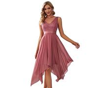 Ever-Pretty Vestidos de Fiesta Largo para Mujer Corte Imperio Escote en V A-línea con Encaje Chiffón Vino Marrón 48
