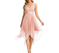 Ever-Pretty Vestidos de Fiesta Largo para Mujer Corte Imperio Escote en V A-línea con Encaje Gasa Rosado 38