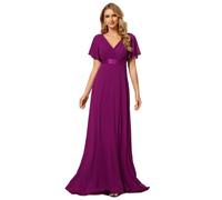 Ever-Pretty Vestidos De Fiesta Muj A-línea Vestidos de Fiesta Escote en V Manga Corta Gasa Corte Imperio para Mujer Fucsia 56