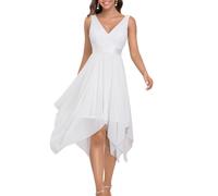 Ever-Pretty Vestidos de Fiesta para Mujer Corte Imperio Escote en V A-línea con Encaje Gasa Vestido de Novia Blanco 40