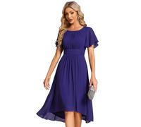 Ever-Pretty Vestidos De Fiesta para Mujer Una Línea Vestido Elegante Aanga Corta Alto-Bajo Azul Zafiro 46