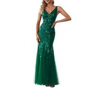 Ever-Pretty Vestidos de Fiesta Sirena Sin Mangas Cuello en V Lentejuelas Tul Corte Imperio para Mujer Verde Oscuro 52