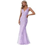Ever-Pretty Vestidos de Fiesta Sirena sin Mangas Cuello en V Lentejuelas Tul Corte Imperio para Mujer Lavanda 42