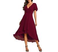 Ever-Pretty Vestidos de Invitada de Boda Elegantes Vestidos de Noche de Gasa Mujer Midi Cortos Vestidos de Novia Burdeos 40