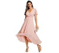 Ever-Pretty Vestidos de Invitada de Boda Elegantes Vestidos de Noche de Gasa Mujer Midi Cortos Vestidos de Novia Rosa 38