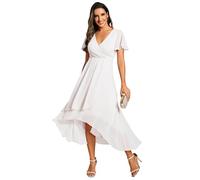 Ever-Pretty Vestidos de Invitada de Boda Elegantes Vestidos de Noche de Gasa Mujer Midi Cortos Vestidos de Novia Blanco 54