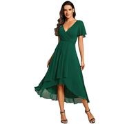 Ever-Pretty Vestidos de Invitada de Boda Elegantes Vestidos de Noche de Gasa Mujer Midi Cortos Vestidos de Novia Armada Verde Oscuro 40