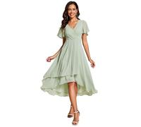 Ever-Pretty Vestidos de Invitada de Boda Elegantes Vestidos de Noche de Gasa Mujer Midi Cortos Vestidos de Novia Menta Verde 46