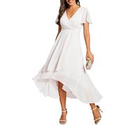 Ever-Pretty Vestidos de Invitada de Boda Elegantes Vestidos de Noche de Gasa Mujer Midi Cortos Vestidos de Novia Blanco 44