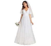 Ever-Pretty Vestidos de Novia Boda Largo Civil Baratos Blanco Manga Corta Elegante Blanco 44