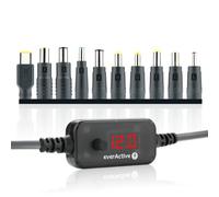 everActive AD-PD65 - Fuente de alimentación Universal USB-C PD a CC, 65 W, Voltaje Seleccionable 5 V/9 V/12 V/15 V/20 V, 10 adaptadores