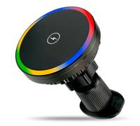 everActive MC-W15 Pro - Soporte magnético para coche con cargador de inducción de 15 W compatible con MagSafe, refrigeración activa, superimán de 12 N, rotación de 360°, LED RGB, montaje de rejilla de