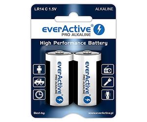everActive Pro - Pilas alcalinas C LR14 R14 (1,5 V, 12 Unidades) | Máximo rendimiento, 10 años de vida útil, tarjetas blíster