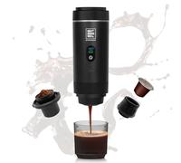 EVERANGE Cafetera EléCtrica PortáTil, Cafetera Para Coche Para Viajes Y Acampadas, Cafetera A Pilas Compatible Con Café Molido Y CáPsulas Ns (Negra con Pantalla Lcd)