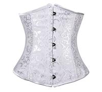 Everbellus Mujeres 24 Espiral Acero Deshuesado Corsé de Underbust Satinado Cintura Capacitación Brocade (Blanco, XXL/EU 44: Tamaño de la cintura 78-82CM)