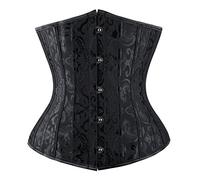 Everbellus Mujeres 24 Espiral Acero Deshuesado Corsé de Underbust Satinado Cintura Capacitación Brocade (Negro, 3XL/EU 46: Tamaño de la cintura 82-86CM)