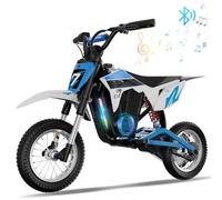 EVERCROSS EV12M Pro Moto Cross Eléctrica, Motocicleta Eléctrica con Motor de 300W, 18KM de Largo Alcance, Neumático de 12'', Música Bluetooth, Luces de Colores, Mini Moto para Altura de 110cm o más