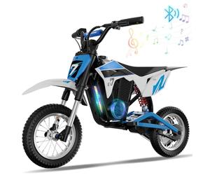 EVERCROSS EV12M Pro Moto Cross Eléctrica, Motocicleta Eléctrica con Motor de 300W, 18KM de Largo Alcance, Neumático de 12'', Música Bluetooth, Luces de Colores, Mini Moto para Altura de 110cm o más