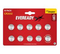 Eveready de Energizer Pilas CR2032 (Pack de 10) Pila de Botón de Litio 3V - Compatible con AirTag, Llaves de Coche, Relojes, Dispositivos Domésticos/Médicos/Fitness [Exclusivo de Amazon]