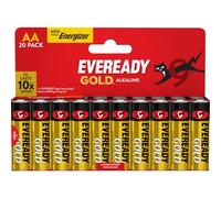 Eveready Gold by Energizer - Pilas AA (Paquete de 20) - Pilas Dobles A - Alcalina de 1,5 V - Potencia fiable para Dispositivos Diarios - 10 años de Vida útil