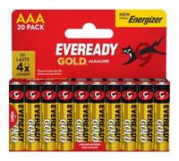 Eveready Gold by Energizer - Pilas AAA (Paquete de 20) - Pilas Triple A - alcalina de 1,5 V - Potencia fiable para Dispositivos Diarios - 10 años de Vida útil