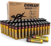 Eveready Gold de Energizer - Pilas AA + AAA (Paquete de 80) - 40AA y 40AAA Unidades - 1,5V Baterías Alcalinas - Embalaje 100% reciclable y sin plástico - 10 años de Vida útil [Exclusivo en Amazon]