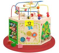 EverEarth Cubo Grande de Madera para desarrollar la motricidad 7 en 1 - Juguete Infantil con Circuito de motricidad 39 x 35,5 x 41 cm - Centro de Juegos con Pinturas al Agua - Cubo de Juego EE33285