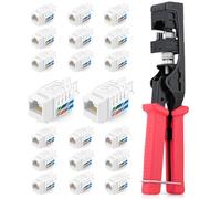 Everest easyJACK - Juego de herramientas Keystone de terminación de velocidad en ángulo de 45° - con 20 conectores Keystone RJ45 Cat6A en blanco (diseño de perfil delgado) - Herramienta de perforación