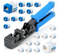 Everest easyJACK - Juego de herramientas Keystone de terminación de velocidad en ángulo de 90° - con 20 conectores RJ45 de perfil delgado Cat6A Keystone (10 azules y 10 blancos) - Herramienta de