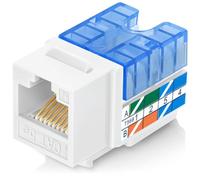 Everest Media Solutions Conector Keystone CAT5e en ángulo de 90° en color blanco, conector hembra RJ45 de perfil delgado, compatible con herramienta de terminación de velocidad en ángulo de 90°,