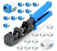 Everest Media Solutions Easyjack - 90? Herramienta de terminacin de velocidad en ngulo - con 10 Jacksstone Cat6a Blue y 10 blancos - Jacks adiciona