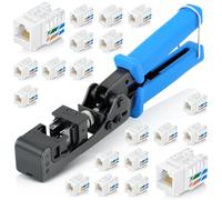 Everest Media Solutions easyJACK - Herramienta de terminación de velocidad en ángulo de 90° - con paquete de 20 conectores Keystone CAT6/5e en ángulo de 90° en color blanco - Conectores adicionales