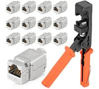 Everest Media Solutions easySHIELD (kit CAT6A) - Herramienta de terminación de velocidad, con 12 perfiles delgados, conectores Keystone blindados RJ45 de 90 grados - Crimpadora de perforación F/STP