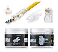 Everest Media Solutions RJ45 Cat6 Pass Through Connectors and Strain Relief Boots, Pack of 50/50 | EZ Modular Plug for Solid or Stranded UTP Network Cable